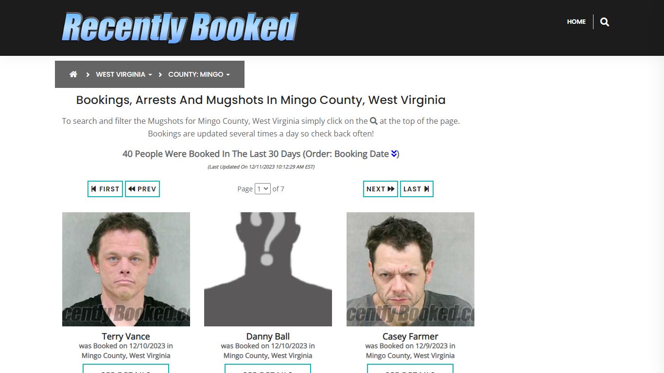 Bookings, Arrests and Mugshots in Mingo County, West Virginia